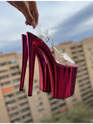 Розовые хромированные босоножки HEAVEN E-008P