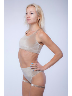 Бархатный костюм для занятий pole dance со стропами Белый