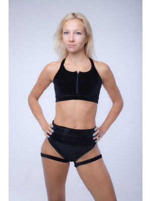 Бархатный костюм для занятий pole dance со стропами Черный