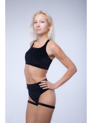 Бархатный костюм для занятий pole dance со стропами Черный