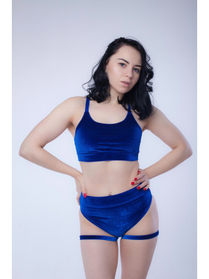 Бархатный костюм для занятий pole dance со стропами Синий