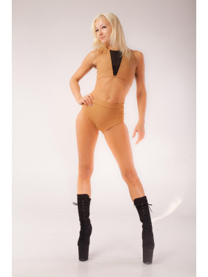 Костюм для пол денса с вставками Бежевый