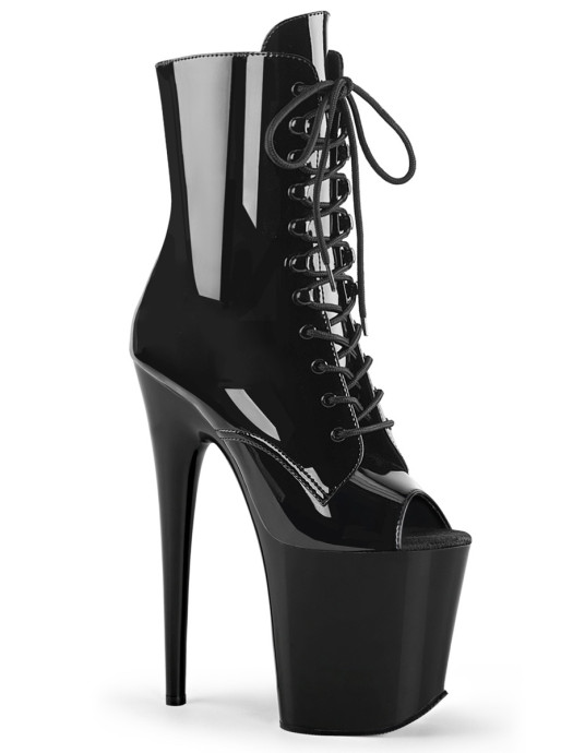 Лаковые ботинки-тройки FLAM1021/B/M Чёрные с открытым носком