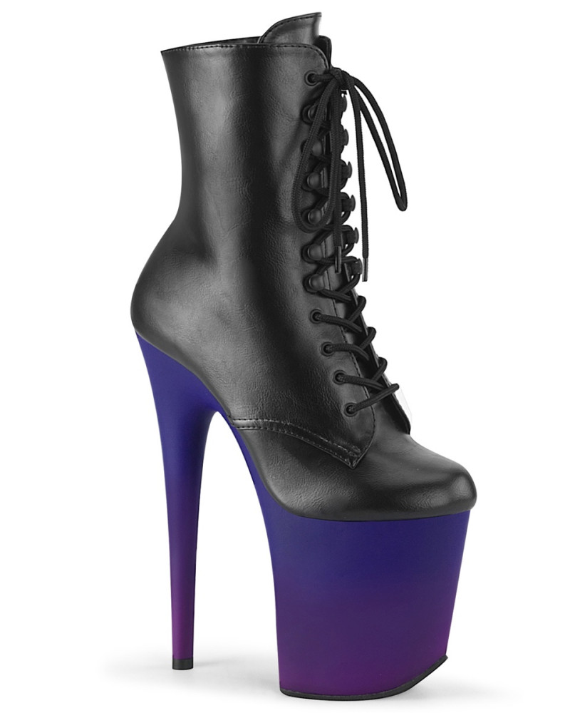 Ботинки-тройки FLAM1020BP/BPU/BL-PP Чёрные с синей платформой